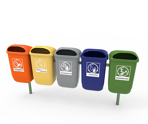 DESCRIPCIÓNLa ESTACIÓN DE RECICLAJE cuenta con una combinación de contenedores EUROPA 50, fabricados con polietileno de alta densidad, reuniendo las más altas condiciones de fluidez, gran resistencia a golpes o roturas.Cuerpo hecho en una sola pieza, sin partes remachadas, esto ayuda a evitar puntos de tensión o fragilidad.Protección a los rayos UV.El interior cuenta con esquinas redondeadas evitando la acumulación de residuos.Estación que consta de 5 contenedores de 50 Lt.Abertura para depósito de 10 cm. para evitar que depositen bolsas de un volumen mayor de 6 a 8 litros.Bote desmontable ya que cuenta con llave de acceso para retirar los desechos.Poste opcional para empotrar al piso, exhibición ó con placa para atornillar al piso.La estructura esta fabricada de tubular con remate tipo bola en la parte superior del tubo.Un eje de soporte de metal galvanizado.El espacio publicitario opcional lleva lamina galvanizada calibre 18, conforme a la NOM034.Bajos costos de inversión y mantenimiento.Sistema antivandalismo con perno y llave especial.FUNCIONALIDADLa ESTACIÓN DE RECICLAJE tiene diferentes combinaciones que facilitan el deposito de desechos.Realzan el entorno donde se localizan.Puede ser colocada en parques, escuelas, estacionamientos, etc.CARACTERÍSTICASCOLORES DE SOPORTE: GRIS CLARO, NEGRO Y VERDECOLORES: VERDE, GRIS, ROJO, AMARILLO Y AZULCAPACIDAD TOTAL DE RECICLAJE: 250 LTSMEDIDAS ESTACIÓN:LARGO; 200 CMS,ANCHO; 30 CMS,ALTO; 130 CMSMEDIDAS CONTENEDOR:LARGO; 39.5 cms,