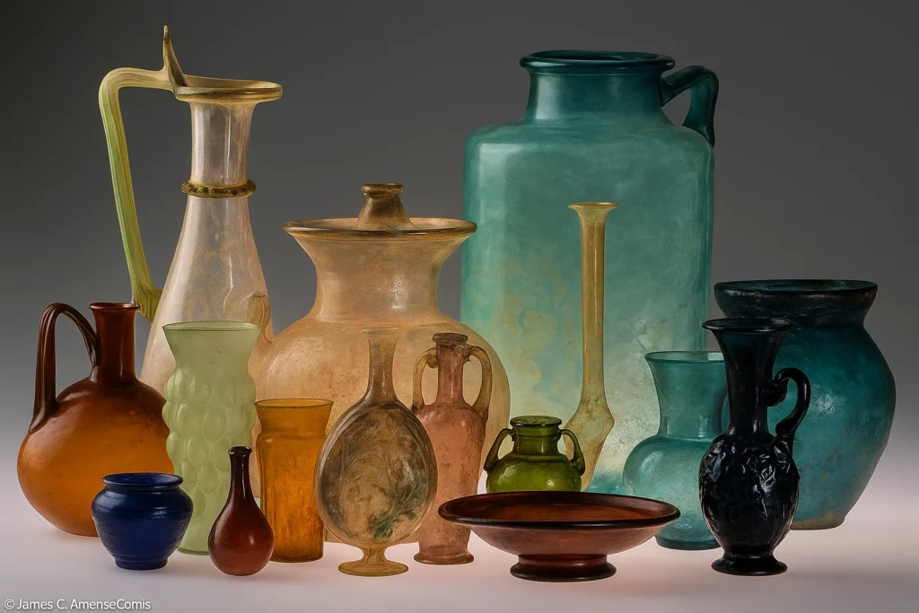 Objetos y envases de vidrio utilizados en la antigüedad, antecedentes del vidrio reciclado moderno