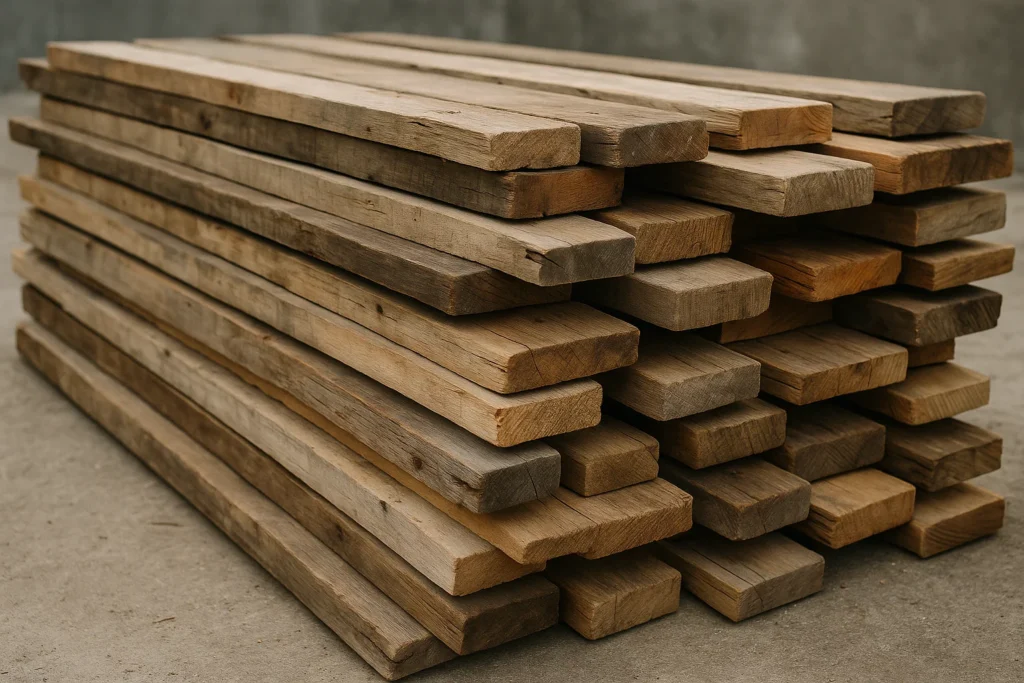 Tablas de madera reciclada listas para construcción y fabricación de muebles